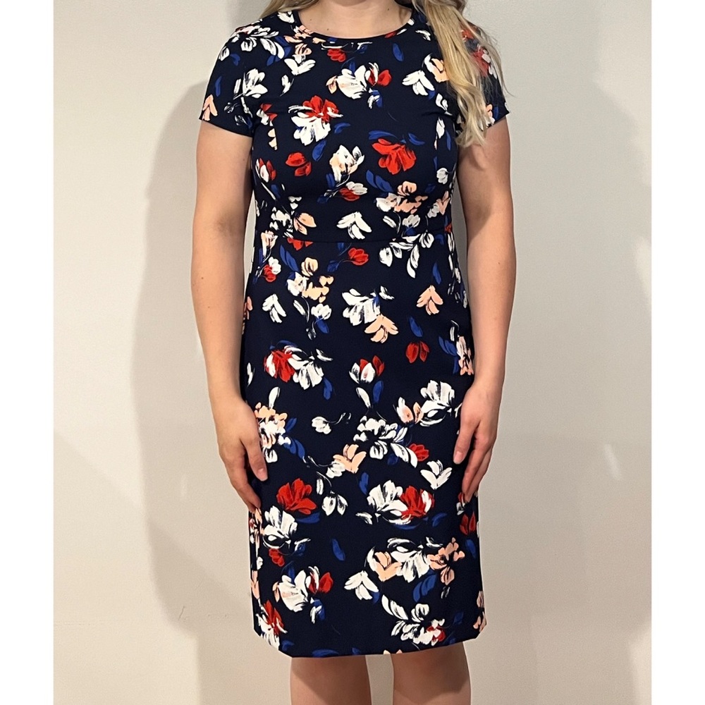 Banana Republic Vibrant Floral Sheath Dress red white blue
